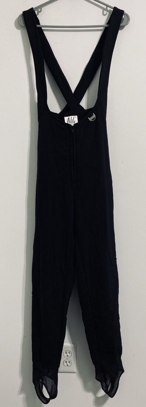 Nils Ski Bib Bibs Women’s 12 R Black Cross Back Stirrup Pants Vintage Snow Bunny